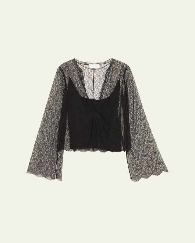 Eloise Plunging Lace Long-Sleeve Top